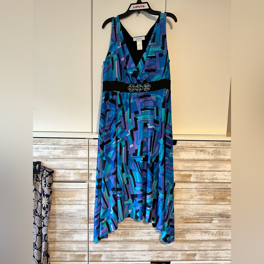 💙 Tantrums Blue Purple Abstract Embellished High-Low Midi Dress M